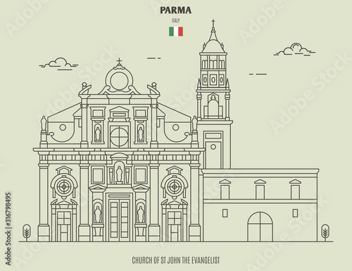 Church of St John the Evangelist in Parma, Italy. Landmark icon