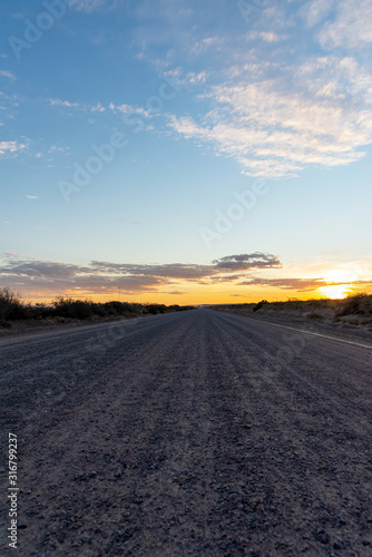 Road and sunset clouds on the Valdes Peninsula, Argentina