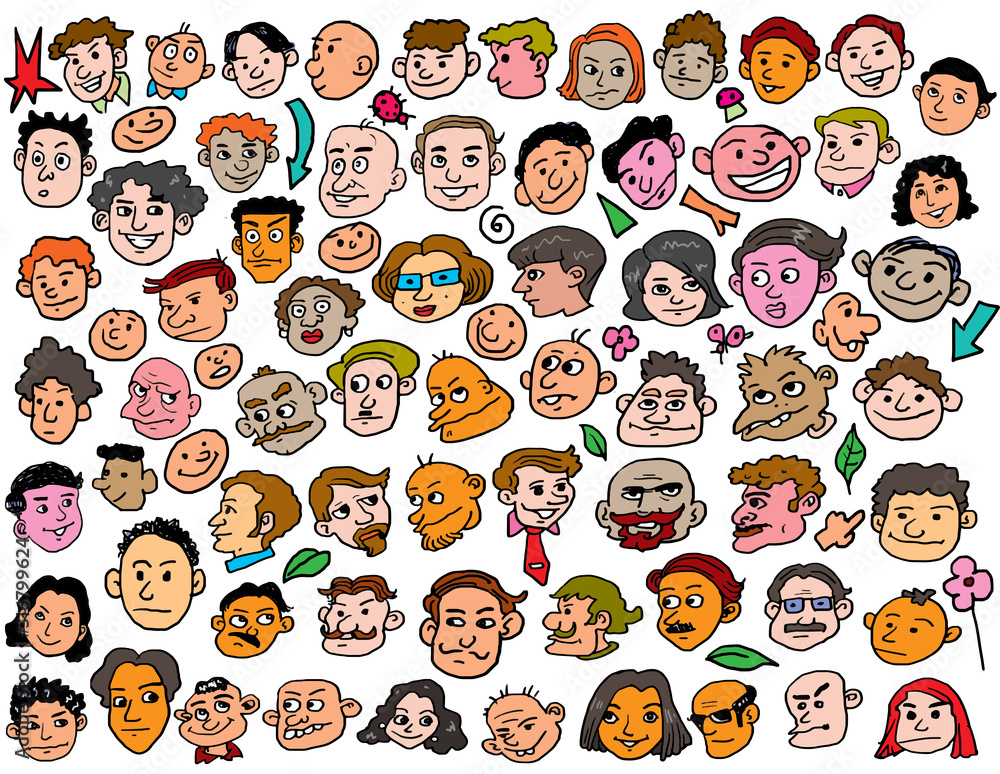 Collections faces big set cartoon with many races Collections faces big set cartoon with many races
