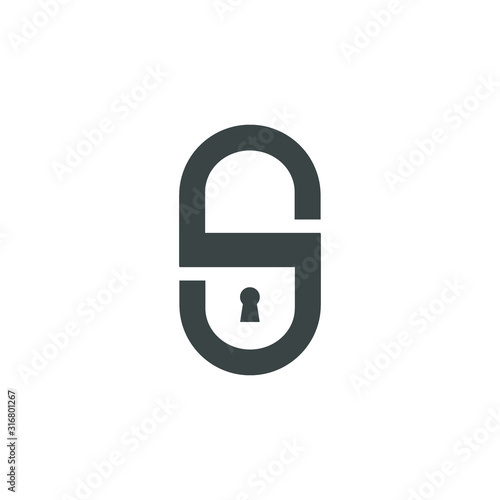 logo letter s security. design combination of a letter and padlock into one unique and simple logo. gray texture. white isolated. for company and graphic design. modern template. vector illustration