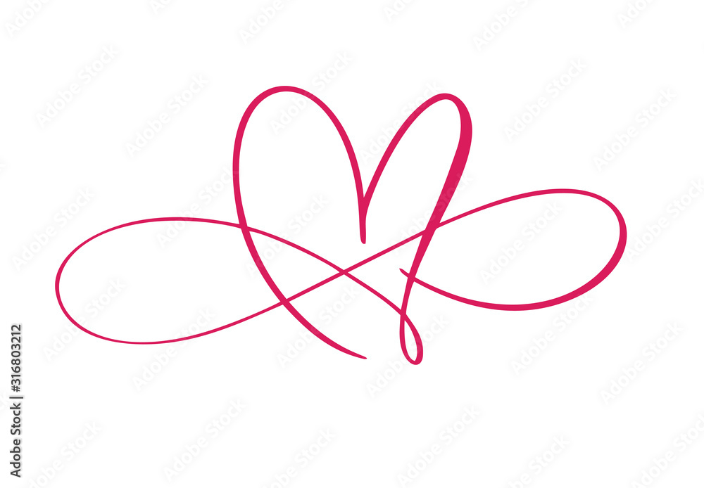 Heart love logo with Infinity sign. Design flourish element for valentine card. Vector illustration. Romantic symbol wedding. Template for t shirt, banner, poster Heart love logo with Infinity sign. Design flourish element for valentine card. Vector illustration. Romantic symbol wedding. Template for t shirt, banner, poster