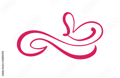 Heart love logo with Infinity sign. Design flourish element for valentine card. Vector illustration. Romantic symbol wedding. Template for t shirt, banner, poster