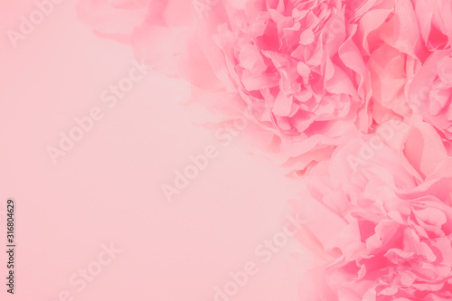 Fototapeta Naklejka Na Ścianę i Meble -  Beautiful abstract color orange purple and pink flowers on white background and white flower frame and pink leaves texture, light pink background, colorful pink banner happy valentine.
