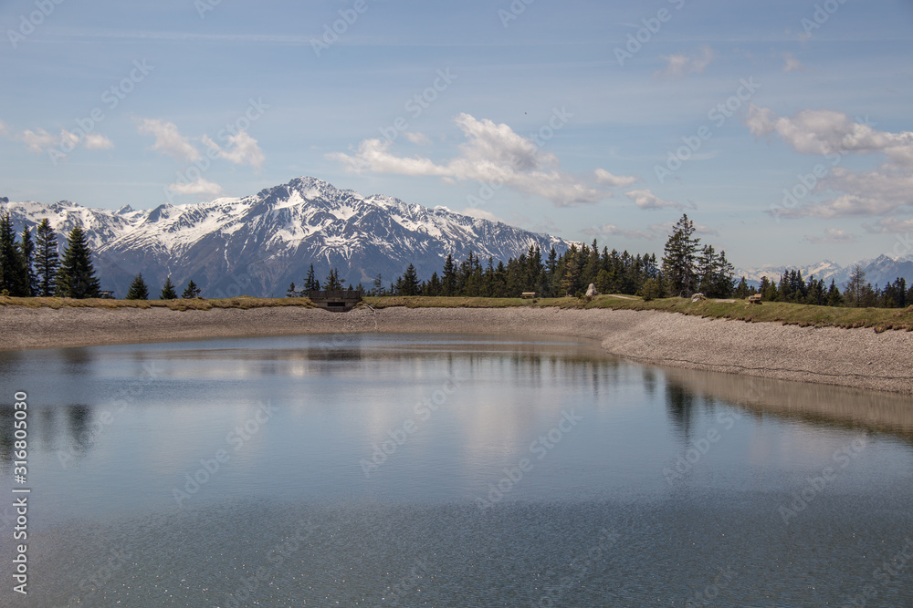 Alps in the vicinity of Seefeld. Lake of cold water. Seefeld, Tyrol, Austria