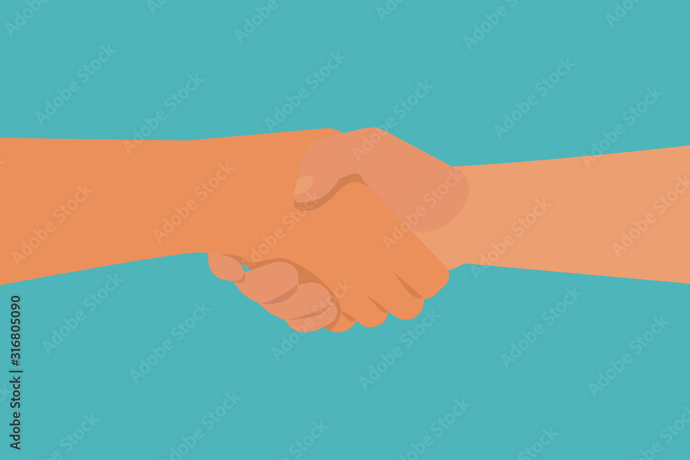 Hand shake on Blue background. Flat vector illustration. Hand shake on Blue background. Flat vector illustration.