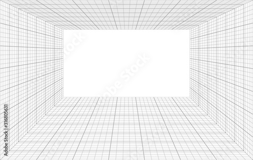 room perspective with thin and bold grid