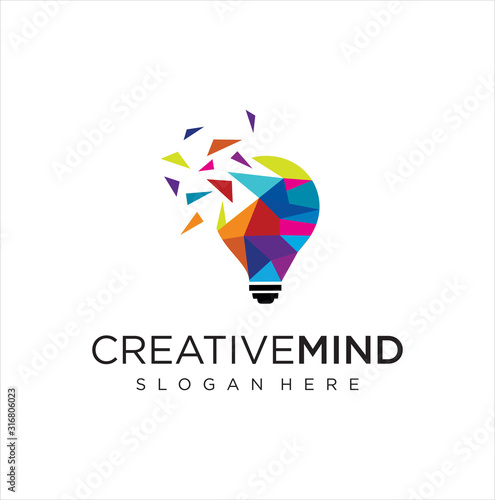 Bulb Logo Design Colorfull . Idea creative light bulb logo . Smart bulb tech logo icon . Bulb digital logo technology Idea