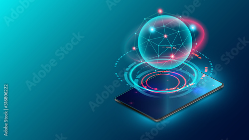 Smartphone 3d isometric illustration. Cell phone perspective view. Technological template for infographics or presentation UI design.