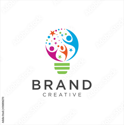 Bulb Family Logo . Creative family logo . Happy Family logo vector illustration . Idea creative light bulb logo . 