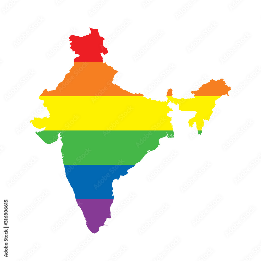 Obraz premium India LGBTQ gay pride flag map
