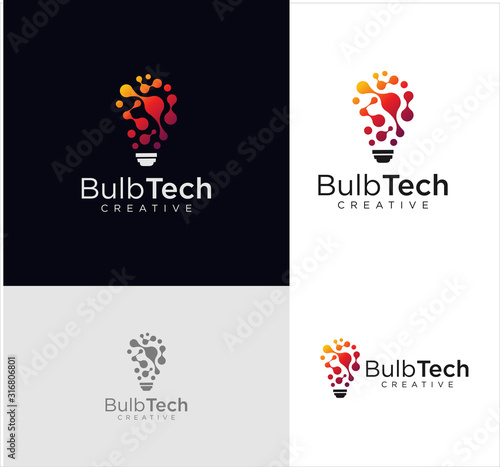 Smart bulb tech logo icon . Idea creative light bulb logo . Bulb digital logo technology Idea .Bulb Logo Design Colorfull . 