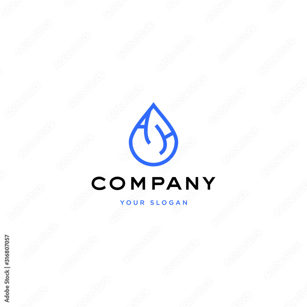 Vector logo design icon. Initial AH, HA letter with droplet, liquid, water. Modern simple style Vector logo design icon. Initial AH, HA letter with droplet, liquid, water. Modern simple style