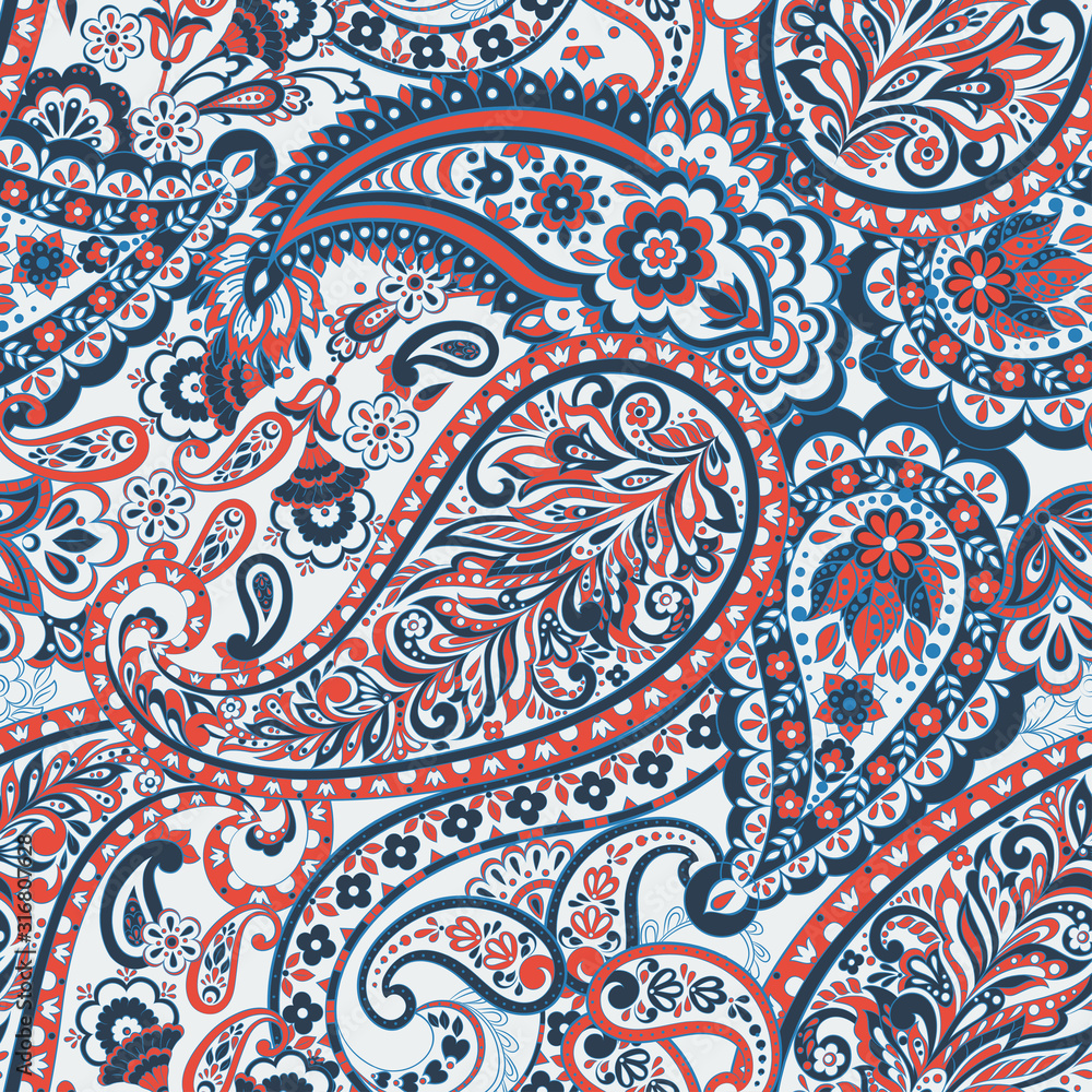 Traditional seamless paisley pattern. Indian floral ornament