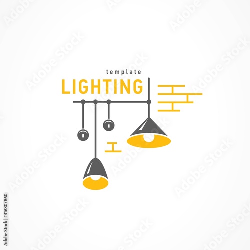 Lighting Logo lustre light lamp and wiring electric, brick wall