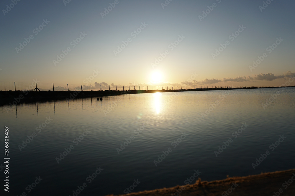 sunset on a salt lake