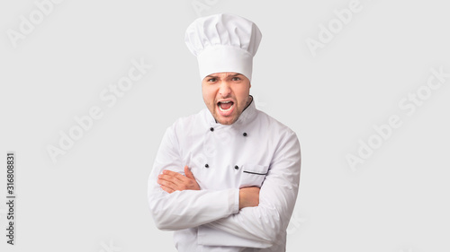 Wallpaper Mural Angry Chef Man Shouting Crossing Hands Standing In Studio, Panorama Torontodigital.ca