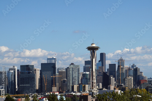 Downtown Seattle. View from Kerry Park (public park and viewpoint on the south slope of Queen Anne Hill in Seattle). Washington, United States.