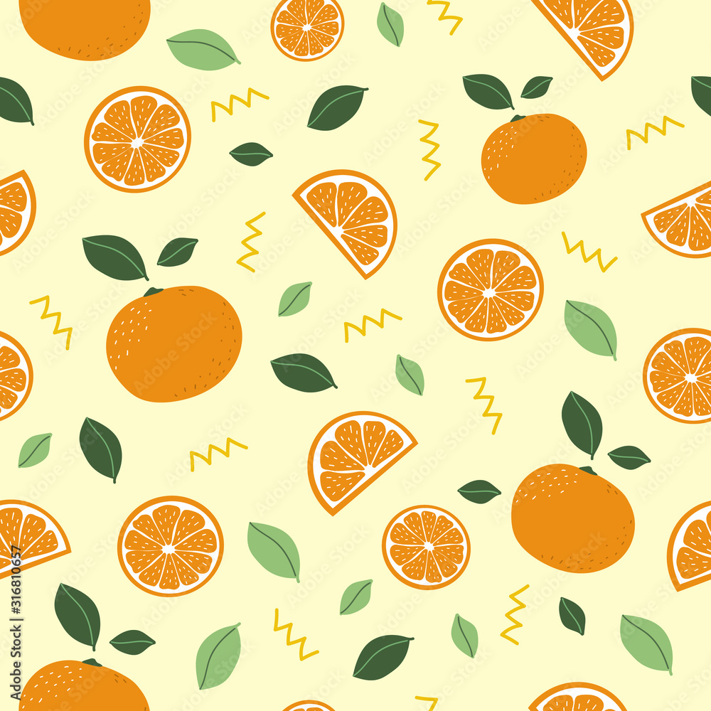Citrus pattern. Orange. Seamless pattern background. Oranges texture vector.