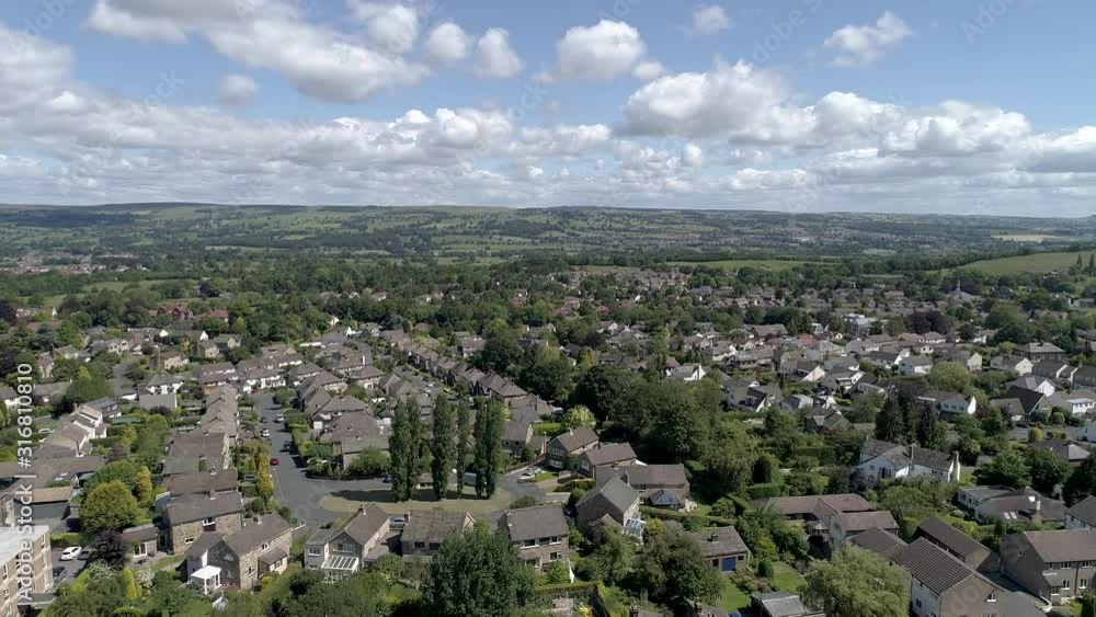 Aerial drone over housing in Menston Yorkshire Aerial drone over housing in Menston Yorkshire