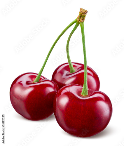 Cherry isolated. Cherries on white. Sour cherries. With clipping path.