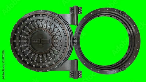 Render of the vault door. video. 3D Green background isolated