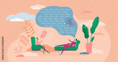 Therapy session concept, flat tiny person vector illustration