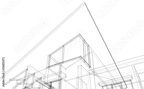 House building architecture concept sketch 3d illustration