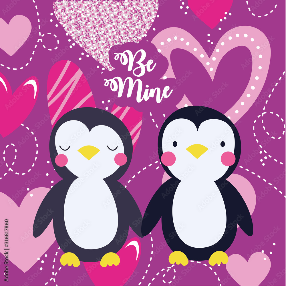 Fototapeta premium valentines day card with cute penguins couple