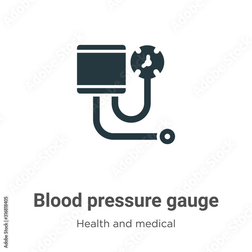 Blood pressure gauge glyph icon vector on white background. Flat vector blood pressure gauge icon symbol sign from modern health and medical collection for mobile concept and web apps design.