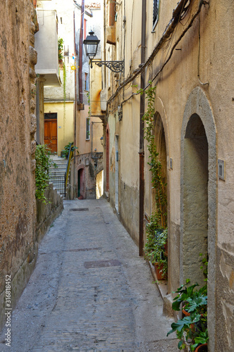 Castelcivita, Italy. A narrow street between the old houses of a medieval village