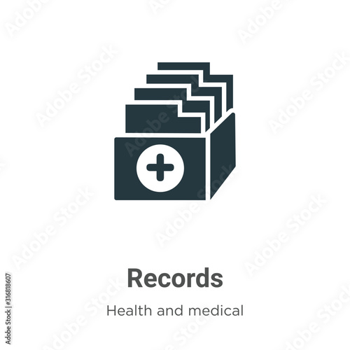 Records glyph icon vector on white background. Flat vector records icon symbol sign from modern health collection for mobile concept and web apps design.