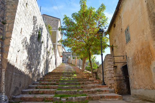 Castelcivita, Italy. A narrow street between the old houses of a medieval village