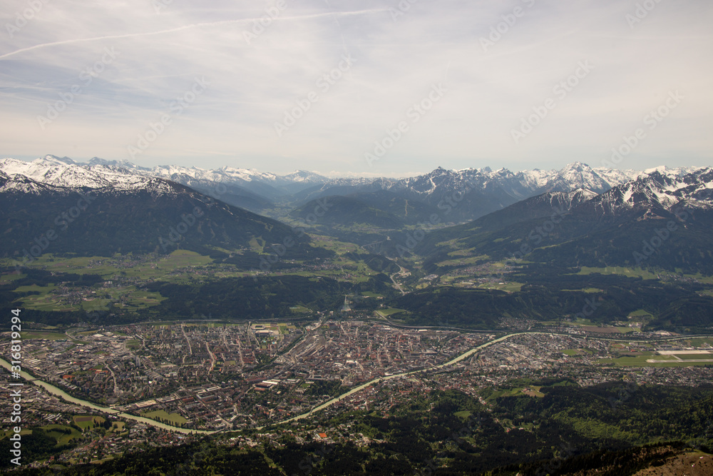 Beautiful view from the top of the mountain (Innsbruck city). Innsbruck, Tyrol, Austria