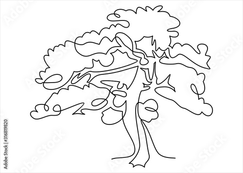 continuous one line drawing of nature tree vector illustration