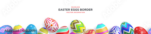 Colorful painted Easter eggs seamless border frame vector decoration template