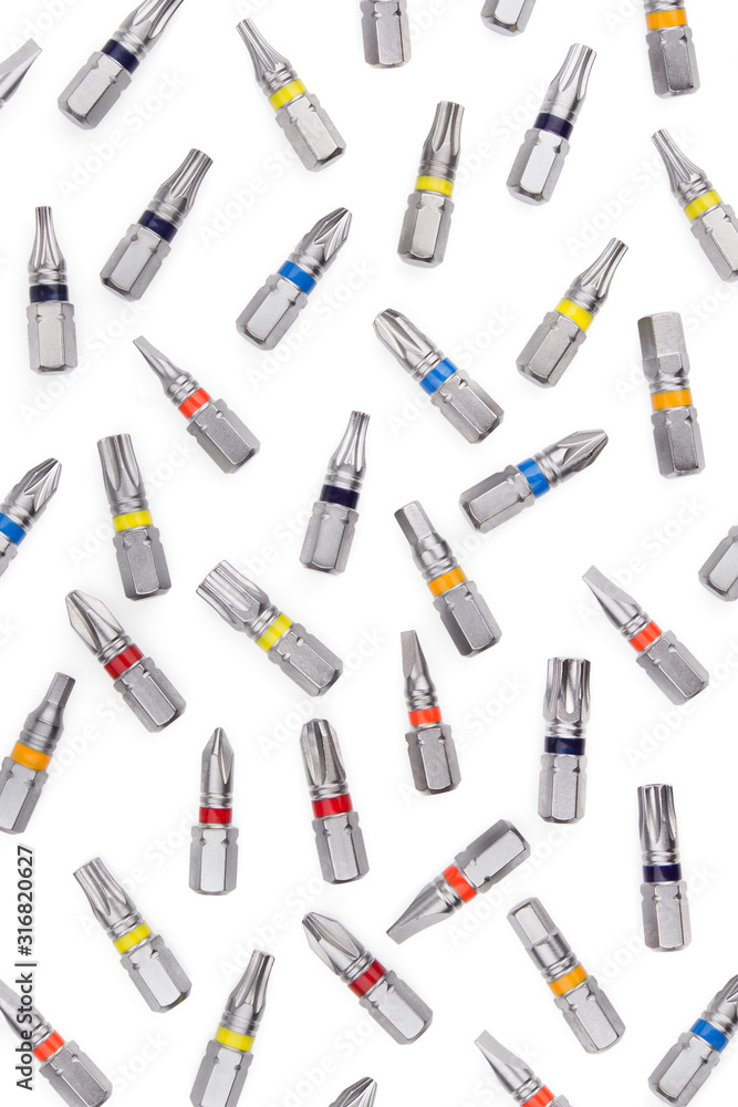 Screwdriver bits on white background Screwdriver bits on white background