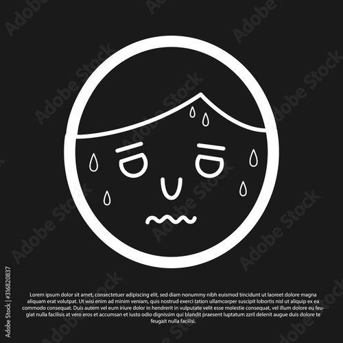 Black Man with excessive sweating icon isolated on black background. Vector Illustration