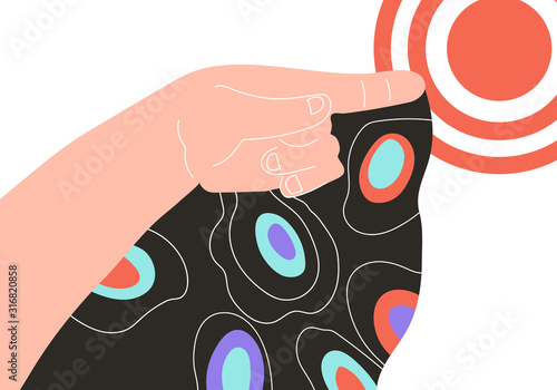 Hand pointing to target - business goal achievements metaphor, flat cartoon vector illustration isolated. Successful development and career growth strategy. Personal growth and leadership on market.