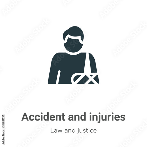 Accident and injuries glyph icon vector on white background. Flat vector accident and injuries icon symbol sign from modern law and justice collection for mobile concept and web apps design.