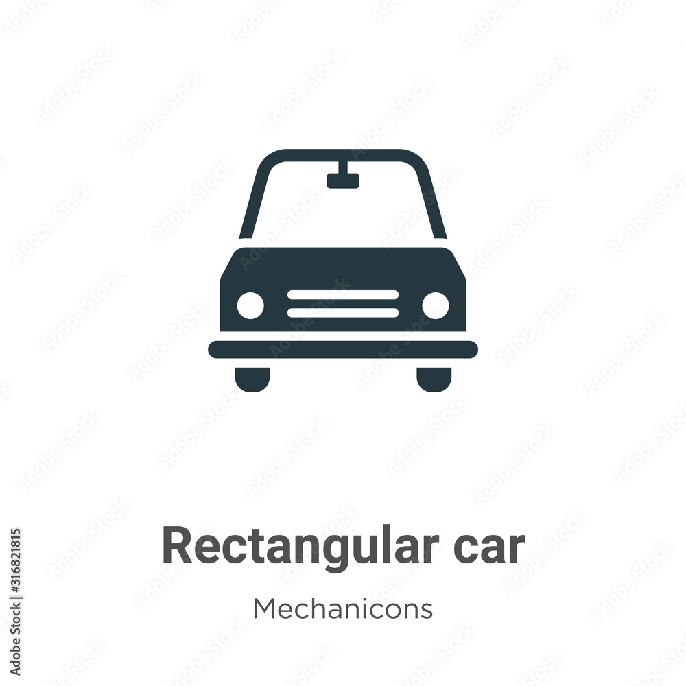 Rectangular car glyph icon vector on white background. Flat vector rectangular car icon symbol sign from modern mechanicons collection for mobile concept and web apps design.