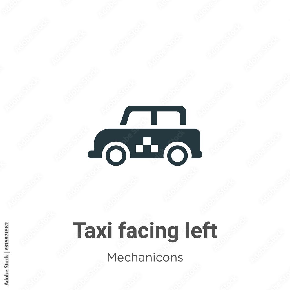 Taxi facing left glyph icon vector on white background. Flat vector taxi facing left icon symbol sign from modern mechanicons collection for mobile concept and web apps design.