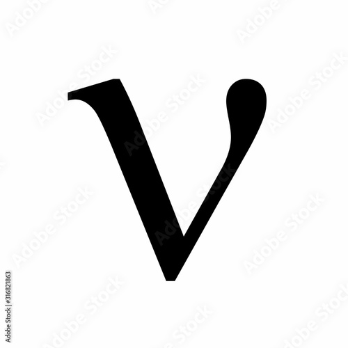 Lowercase Nu greek letter isolated on white background