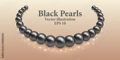Black pearl necklace with light shiny effect and glowing sparkles. Luxury beauty design vector illustration.n vector illustration.