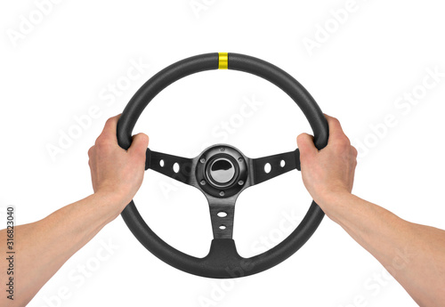 Hands on steering wheel isolated