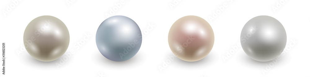 Set of realistic 3d pearls isolated. Vector illustration