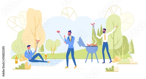 Businessmen Having Bbq Party Relaxation Outdoors