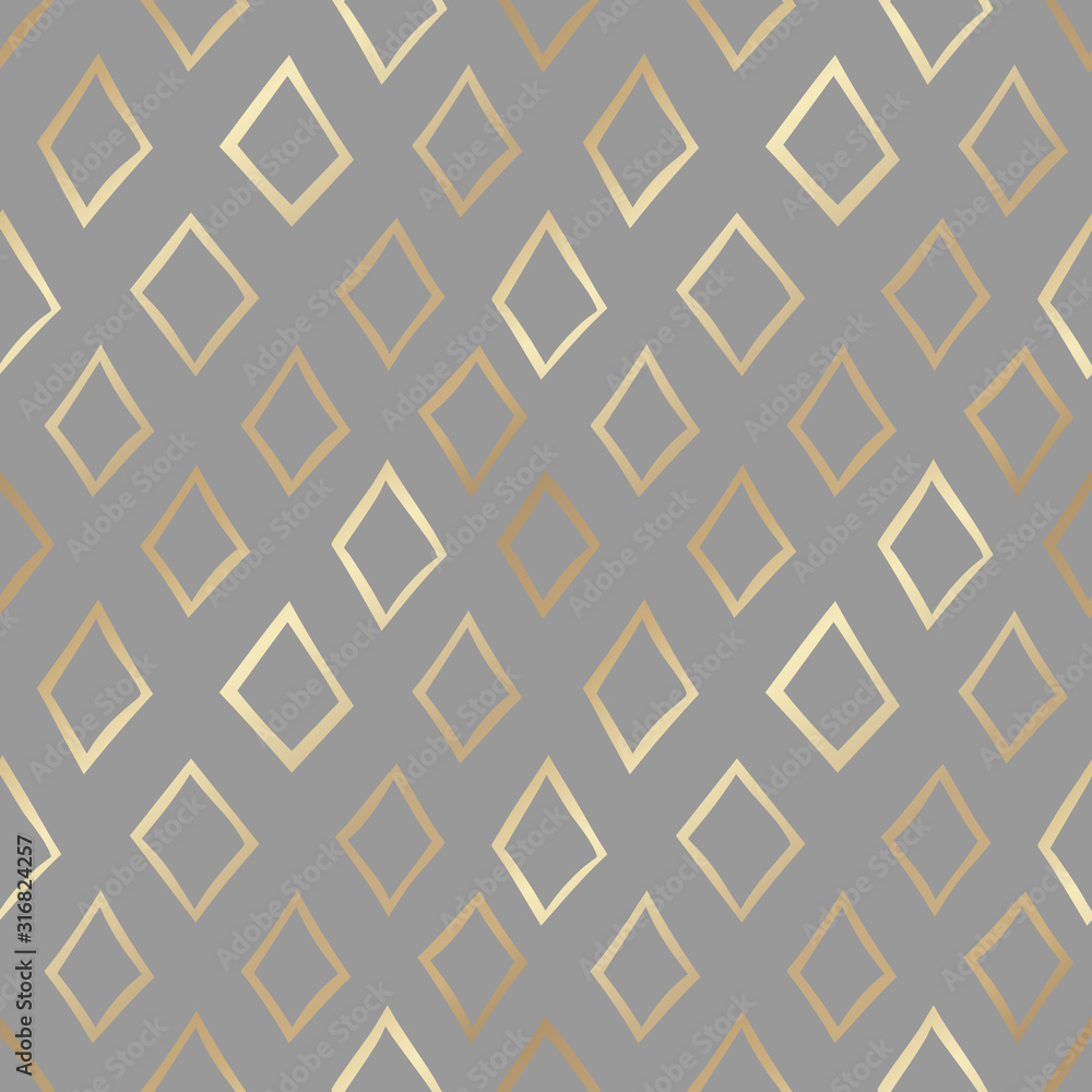 Modern seamless pattern with diamond shapes on grey background. Simple