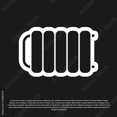 Black Heating radiator icon isolated on black background. Vector Illustration