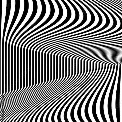 Vector - Black and white vertical lines.Curve at the top and bottom of the screen.Optical illusion