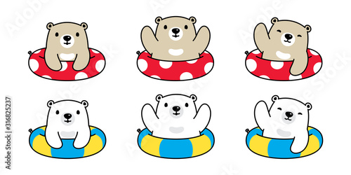 Bear vector polar bear icon swimming ring pool ocean cartoon character teddy logo symbol summer doodle illustration design